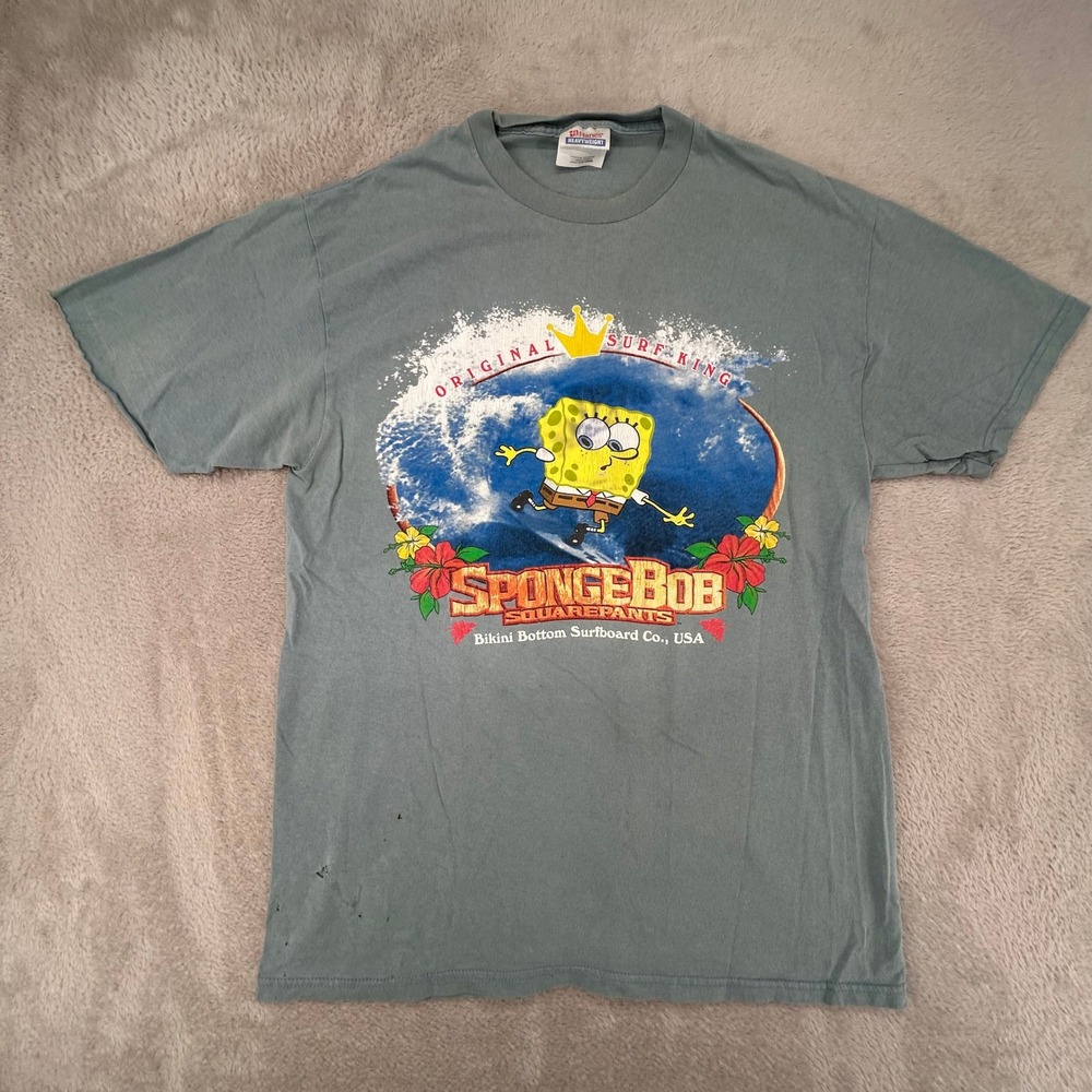 Vintage Hanes Mens Heavyweight Graphic T-Shirt Medium Blue Preowned Flaws Stains